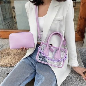 Two piece-Thick chain Classy clear bag with clutch